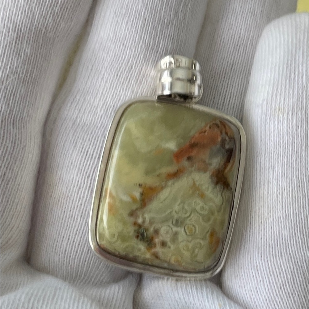 Jasper family stone unique coloration, pattern 1x3/4 set in 925 base pendant